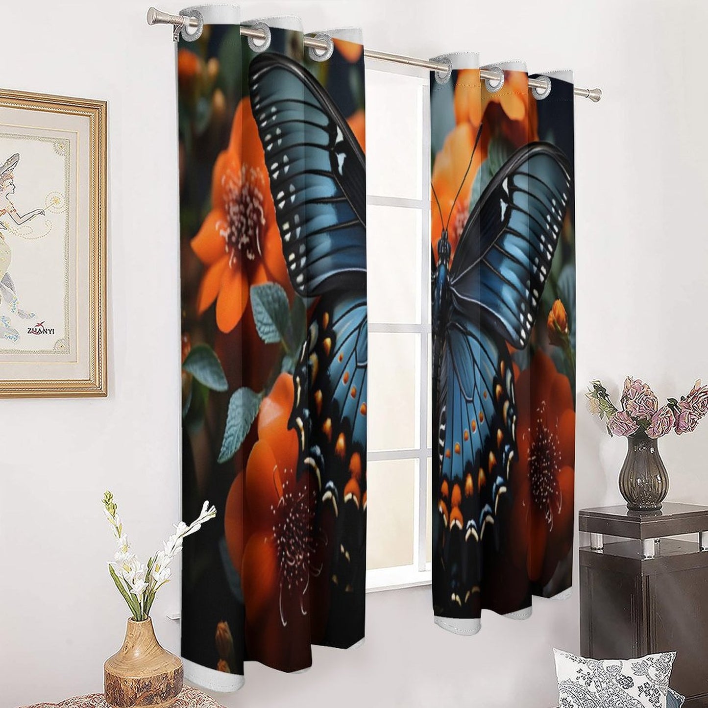 Grommet Curtain-52"x72"/ 132x183cm-BLUE BUTTERFLY