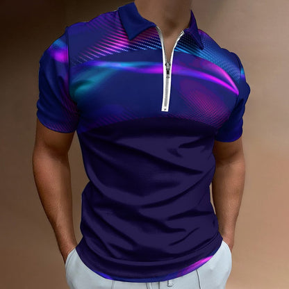 MULTICOLOR Men's Short Sleeve POLO Shirt with Zipper-*2XS-6XL