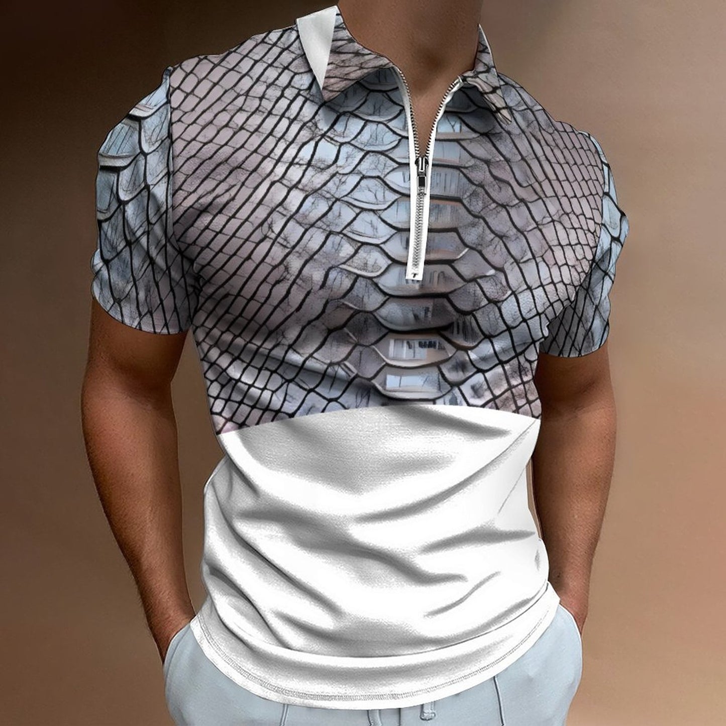 Men's Short Sleeve POLO Shirt with Zipper B470 (All-Over Printing)