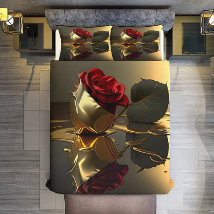 ROSE IN GOLD 3-Piece Bedding Set-102"x90"/ 259x229cm (Dual-sided Printing)