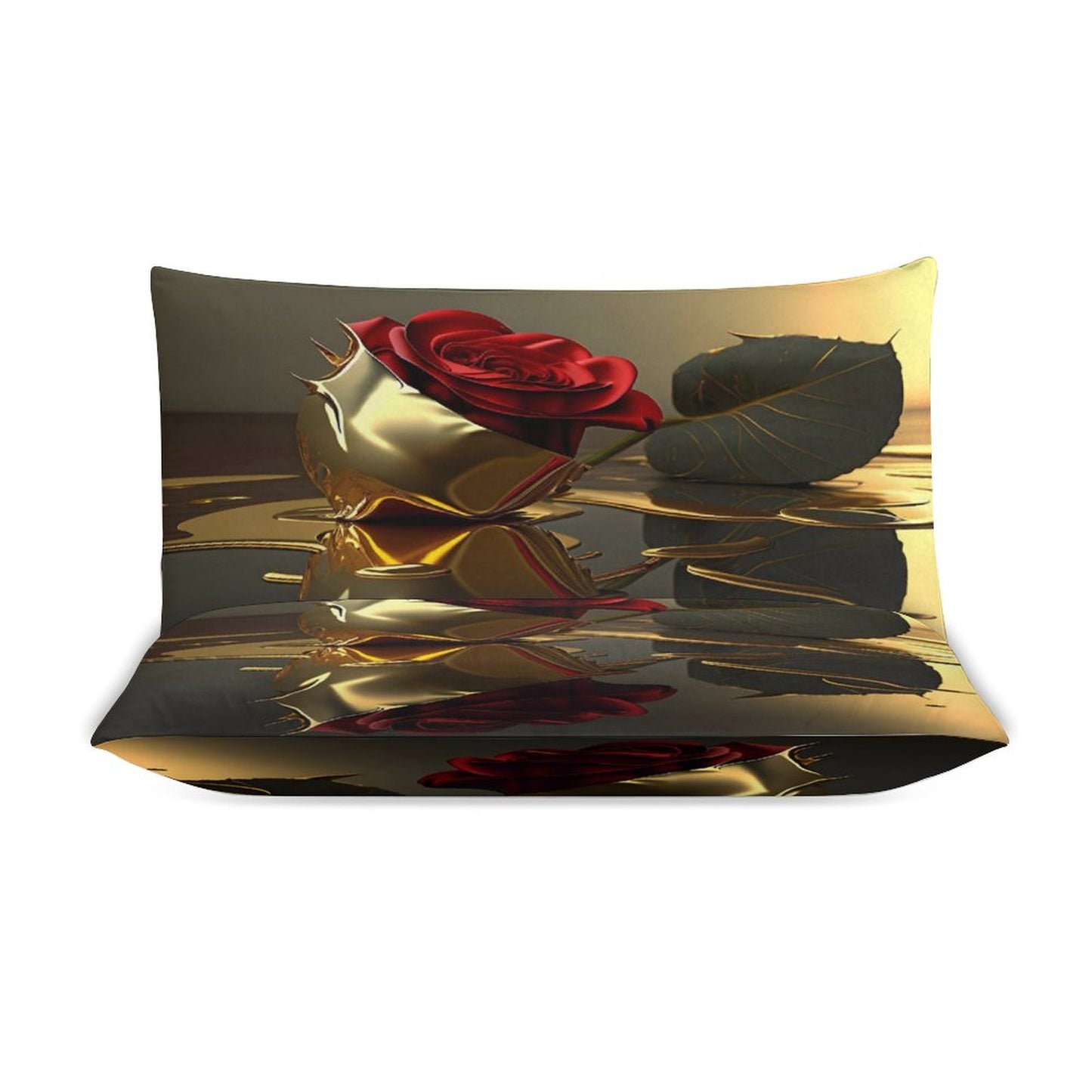 ROSE IN GOLD 3-Piece Bedding Set-102"x90"/ 259x229cm (Dual-sided Printing)
