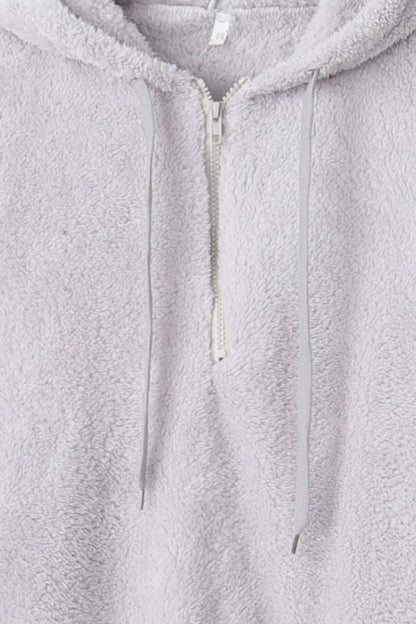 Full Size Quarter-Zip Drawstring Teddy Hoodie (many colors)-SMALL-3XL