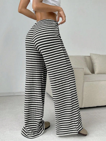 Tied Striped Wide Leg Pants (pink/grey/black/blue/taupe)-SMALL-2XL