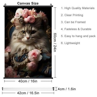 Canvas Hanging Poster with Scrolls-16"x24"/ 40x60cm-FLOWER CAT