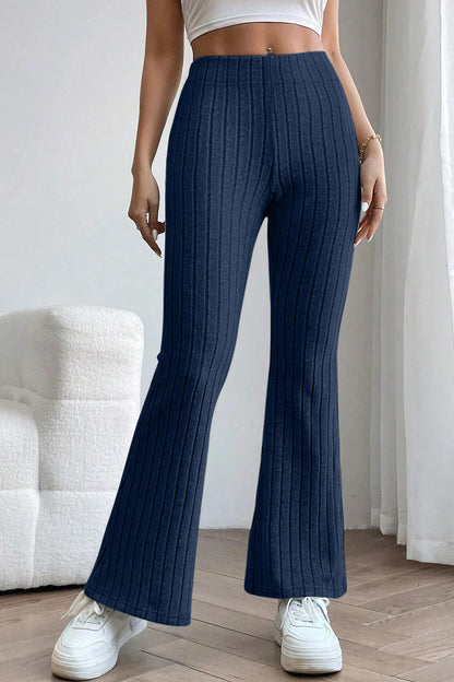 0N SALE:::Full Size Ribbed High Waist Flare Pants (black/blue/teal/grey)-SMALL-3XL