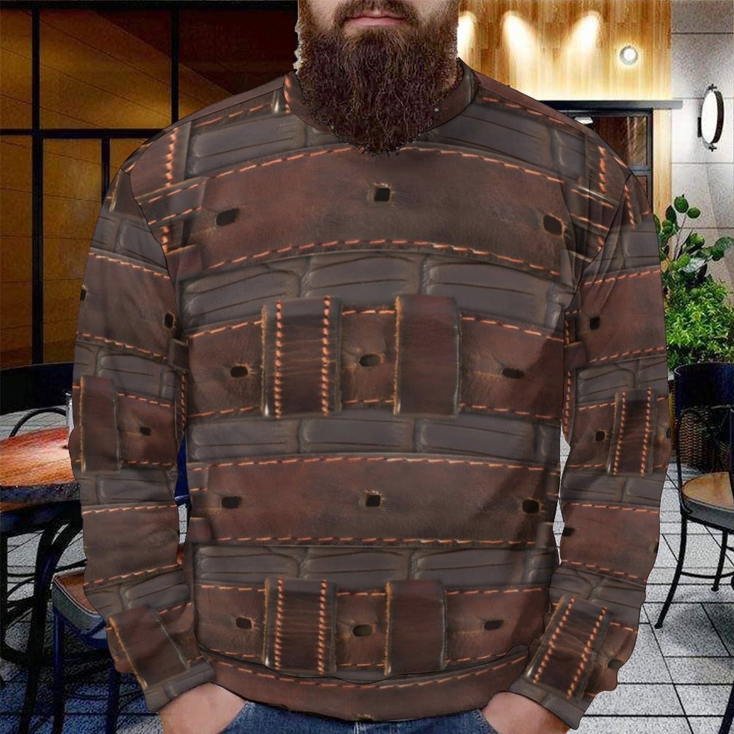RUGGED LEATHER BUCKLE Print Round Neck Men's Sweatshirt-SMALL-5XL