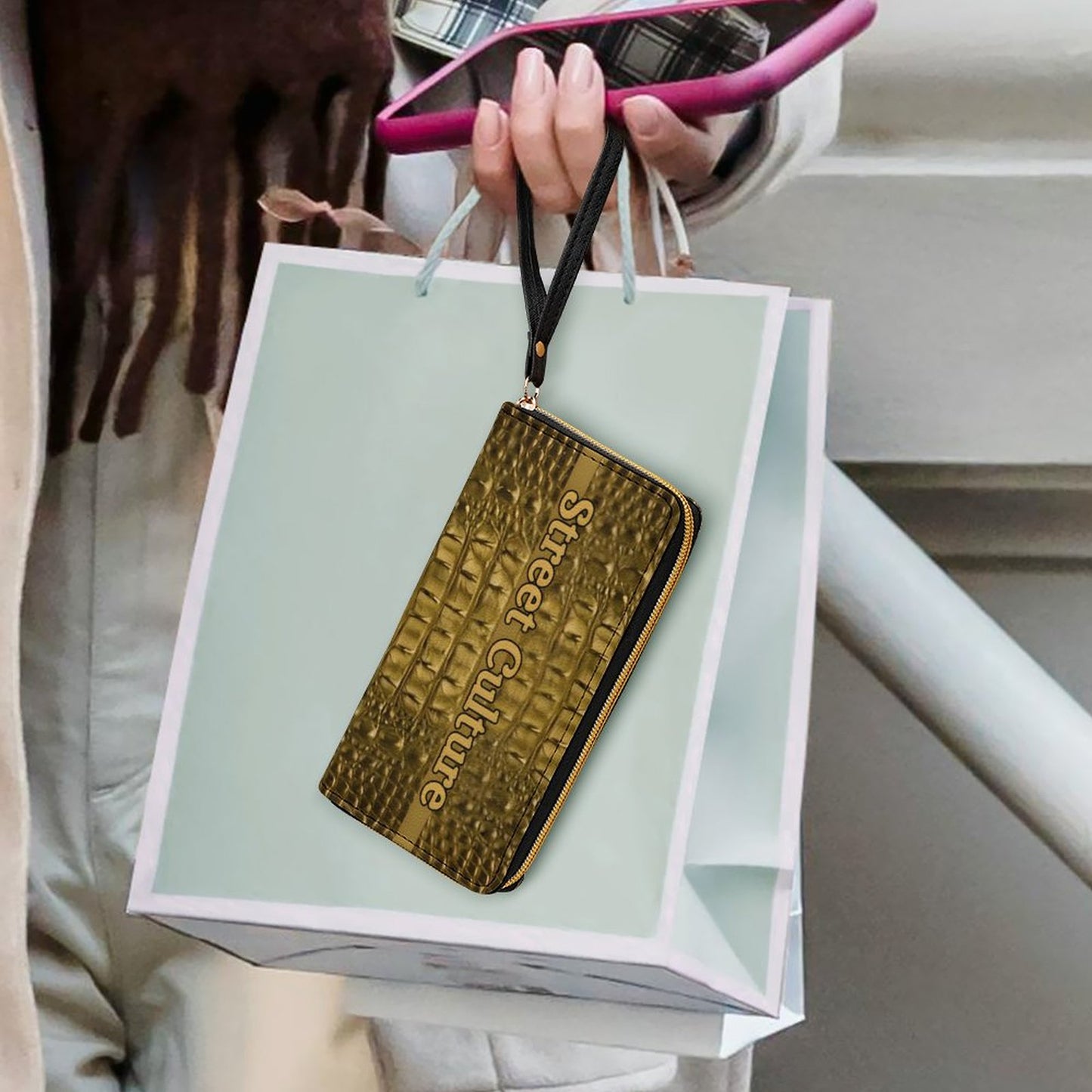 STREET CULTURE Alligator Leather Wallet with Wristlet Strap