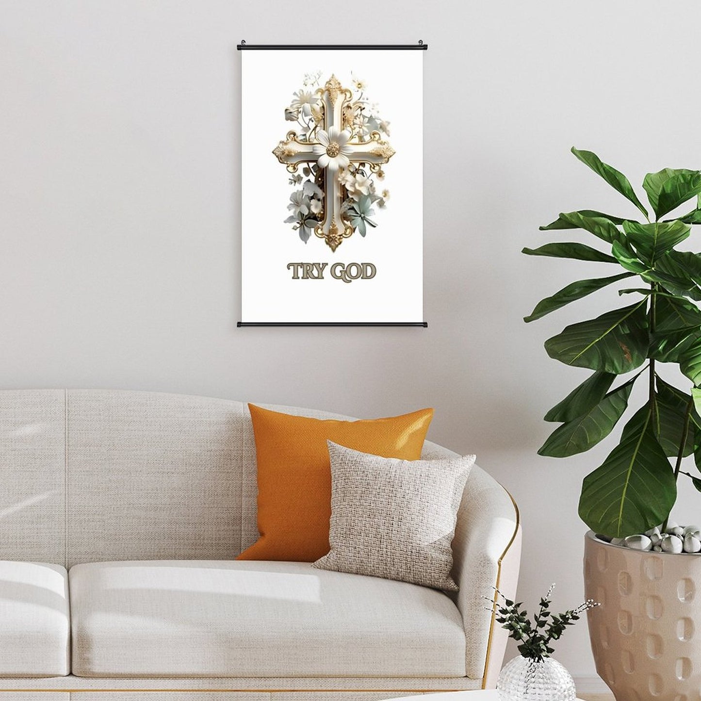 Canvas Hanging Poster with Scrolls-16"x24"/ 40x60cm-TRY GOD