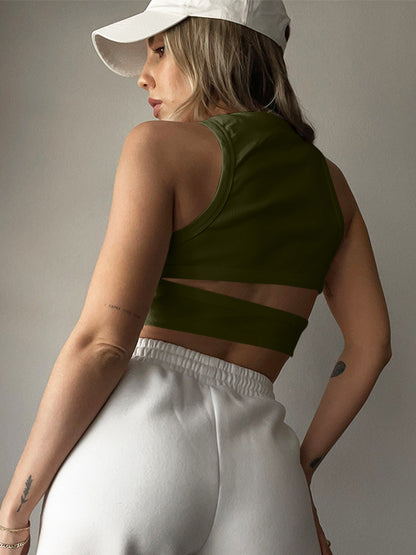Cutout Round Neck Tank-*XS-L (white/gray/moss/orange/black/caramel/mid green/lemon/lavender)
