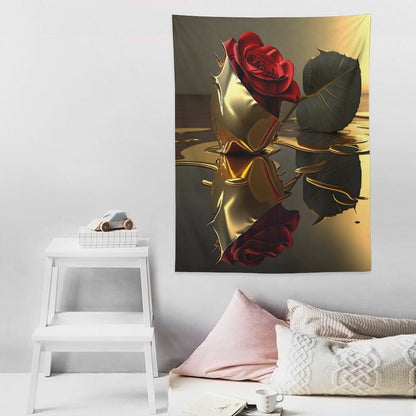 ROSE IN GOLD Wall Art with Vertical Tapestry
