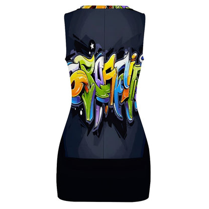 COLORFUL GRAFFITI Cutout Bodycon Tank Dress-SMALL-5XL