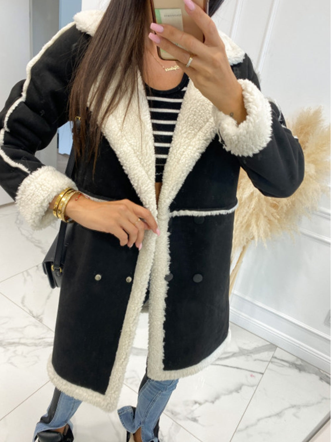 Lapel Collar Exposed Seam Buttoned THICK Coat (camel/black/cream)-S/M/L