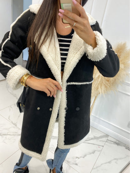 Lapel Collar Exposed Seam Buttoned THICK Coat (camel/black/cream)-S/M/L