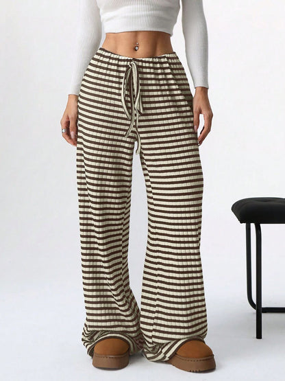 Tied Striped Wide Leg Pants (pink/grey/black/blue/taupe)-SMALL-2XL