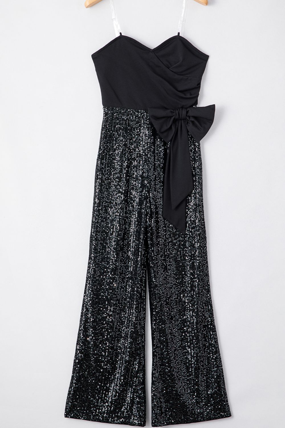 Bow Sequin Wide Leg Jumpsuit-SMALL-XL
