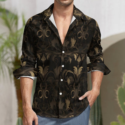 BLACK & GOLD ACCENT Men's Long Sleeve Shirt with Pocket-*XS-6XL