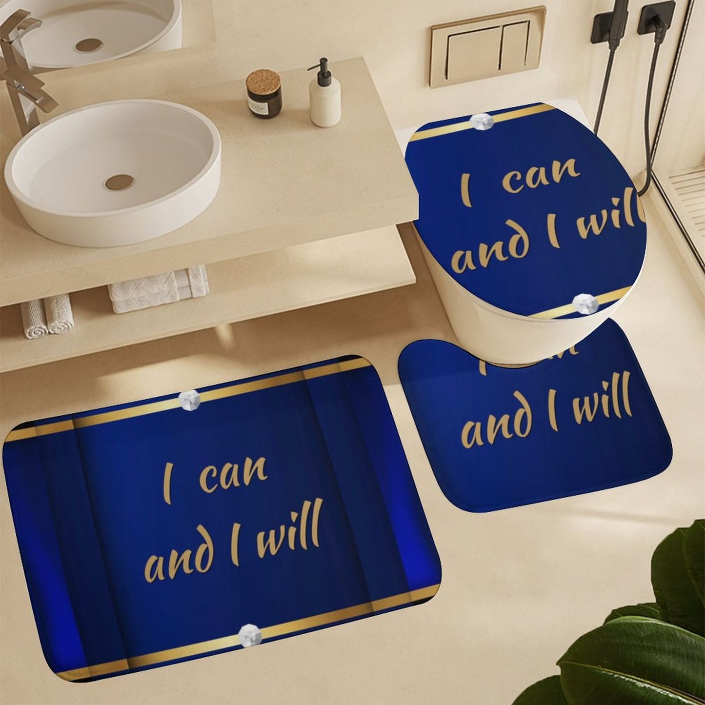 Shower Curtain Set with 3 Rugs