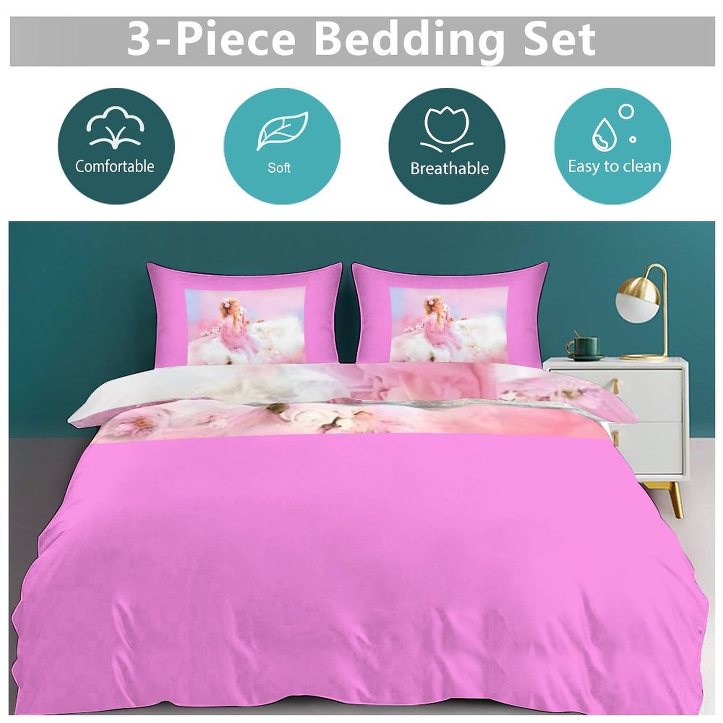 3-Piece Bedding Set-90"x90"/ 229x229cm (Dual-sided Printing)