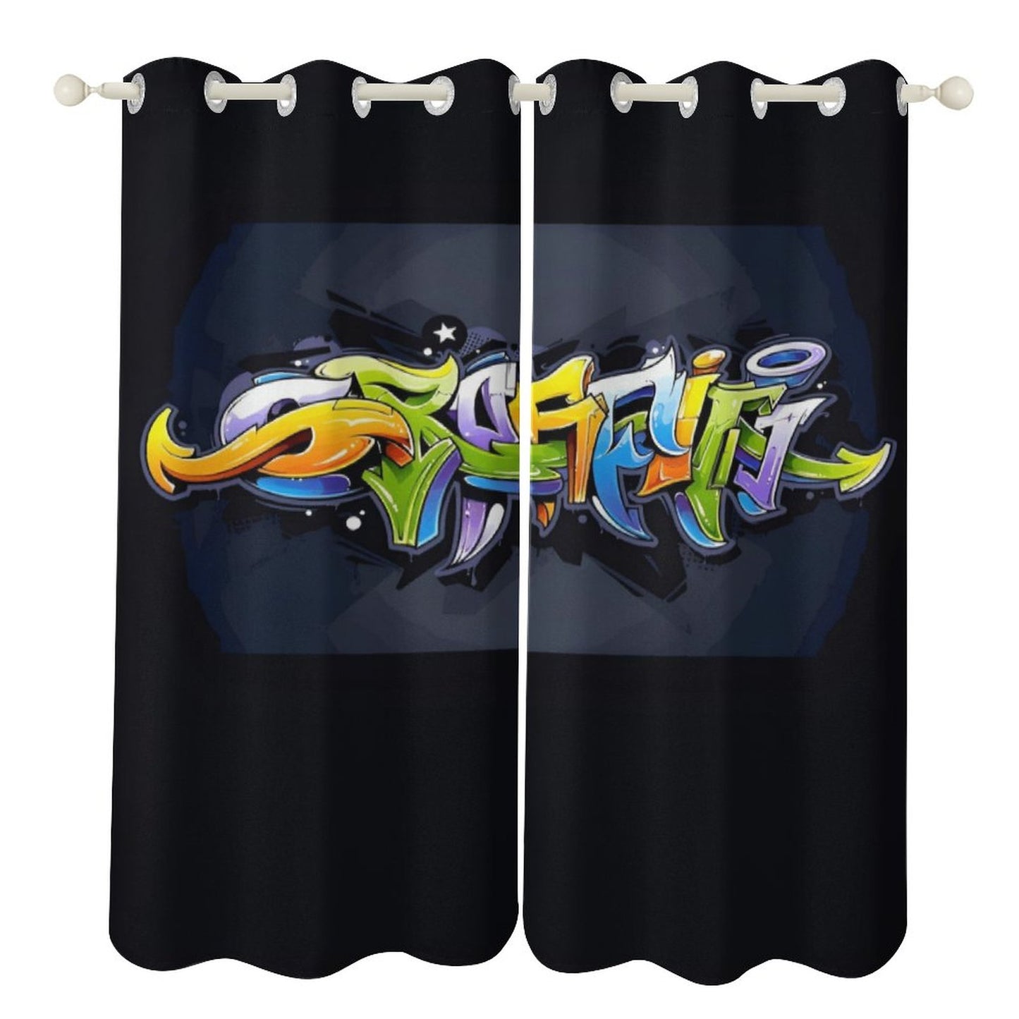 COLORFUL GRAFFITI Grommet Curtains-52"x72"/ 132x183cm