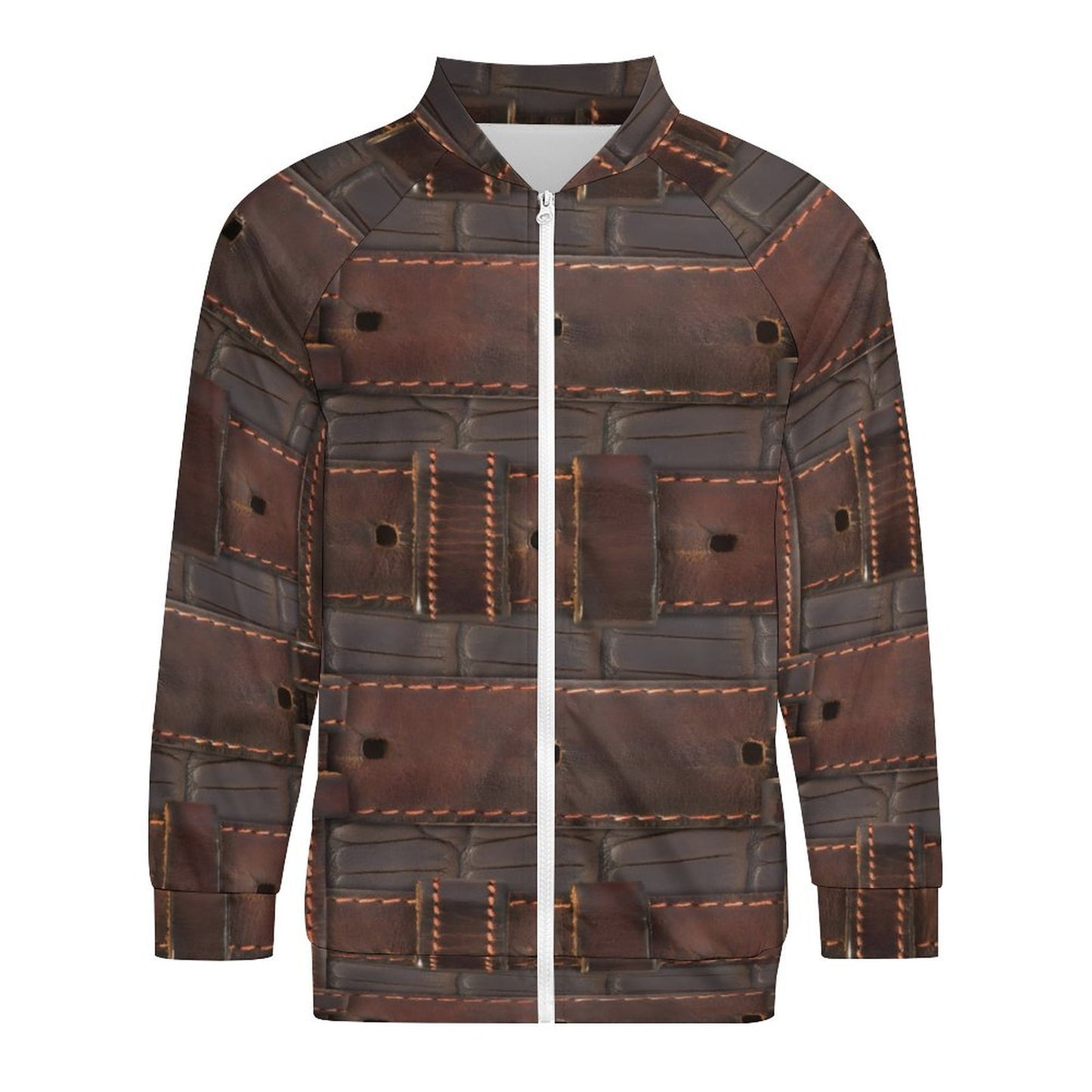 RUGGED LEATHER BUCKLE Print Raglan Zipper Jacket-SMALL-5XL