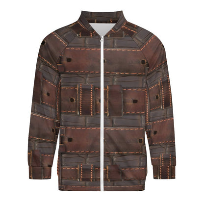 RUGGED LEATHER BUCKLE Print Raglan Zipper Jacket-SMALL-5XL