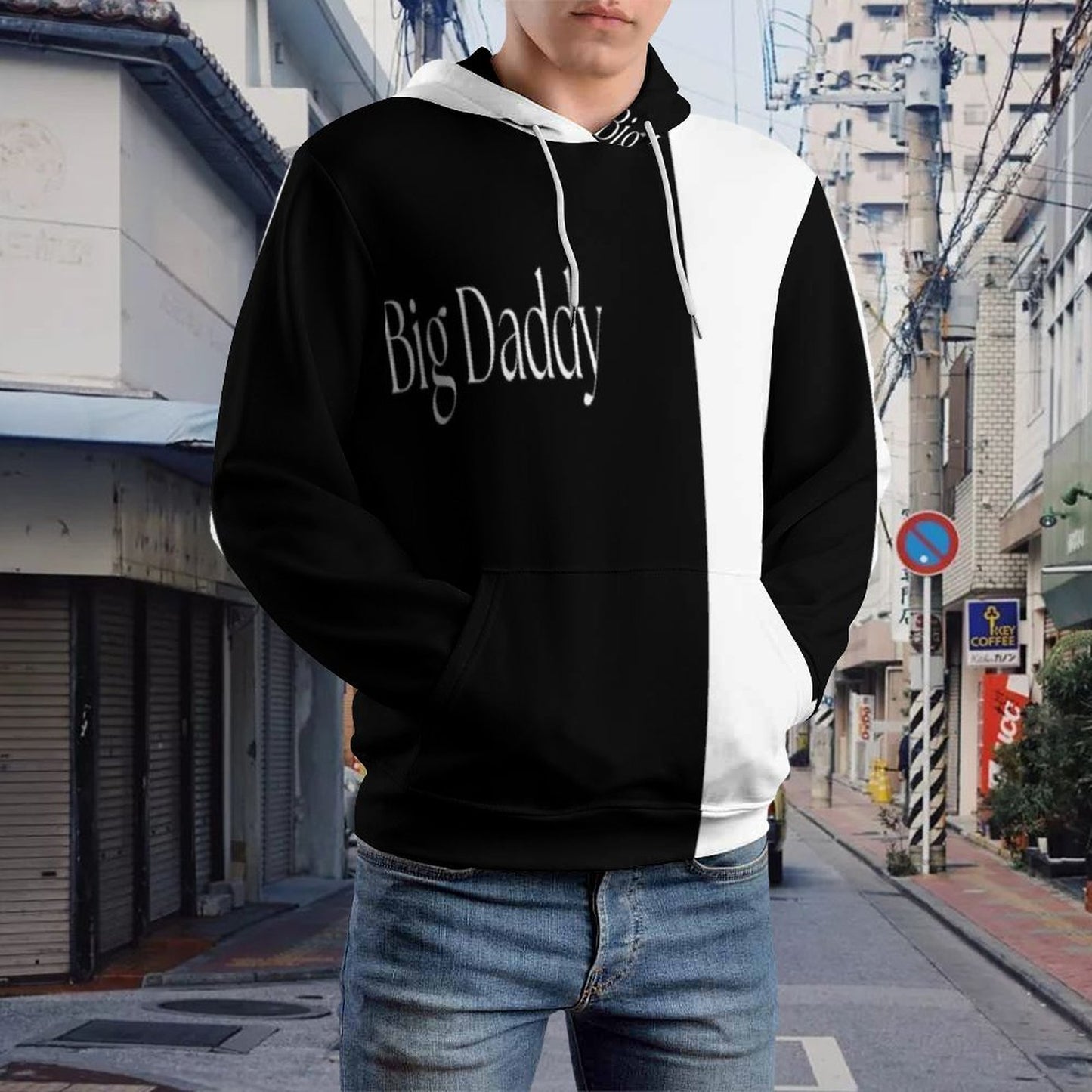 Men's Cool Hoodie with Double-layer Cap- S-6XL-BIG DADDY b/w