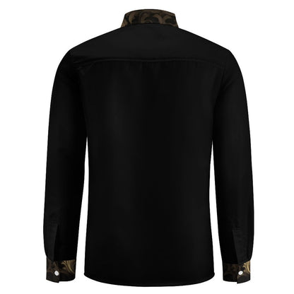 BLACK & GOLD ACCENT Men's Long Sleeve Shirt with Pocket-*XS-6XL