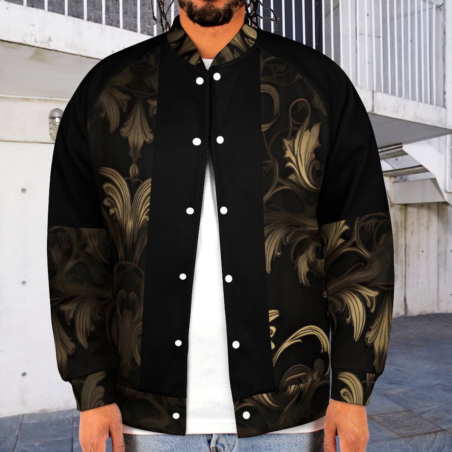 BLACK & GOLD ACCENT Baseball Jacket-2XS-6XL