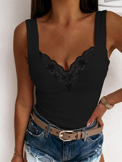 Full Size Lace Detail Sweetheart Neck Tank (white/royal blue/black/burgundy/dark gray)-S-3XL