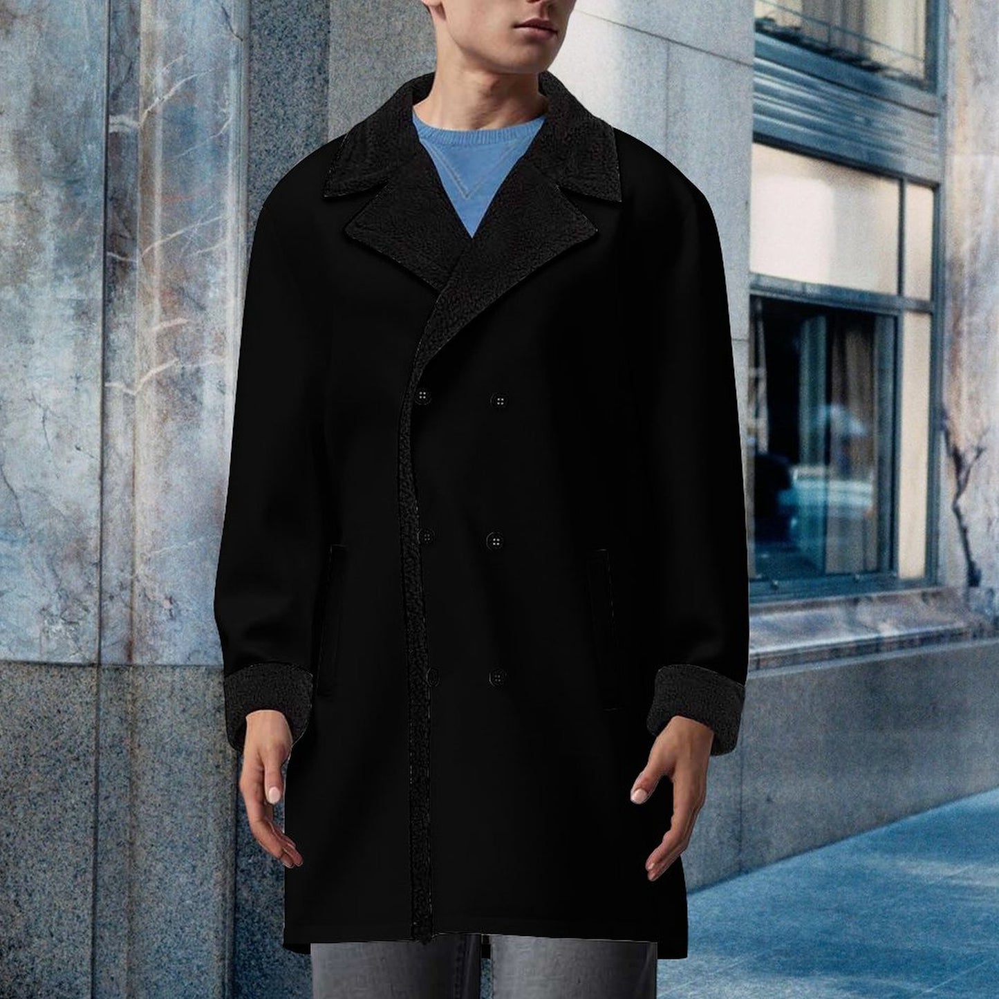 Double Breasted Suit Collar Trench Coat(All-Over Printing)