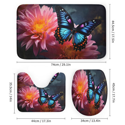 BLUE BUTTERFLY Shower Curtain Set with 3 Rugs