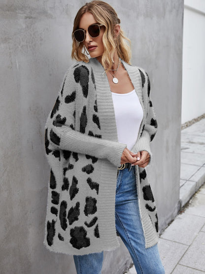 Angel Wings Leopard Pattern Fuzzy Cardigan (white/grey/khaki)-S-XL