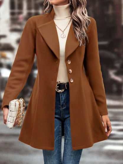 Collared Neck Button Up Long Sleeve Coat-SMALL-XL