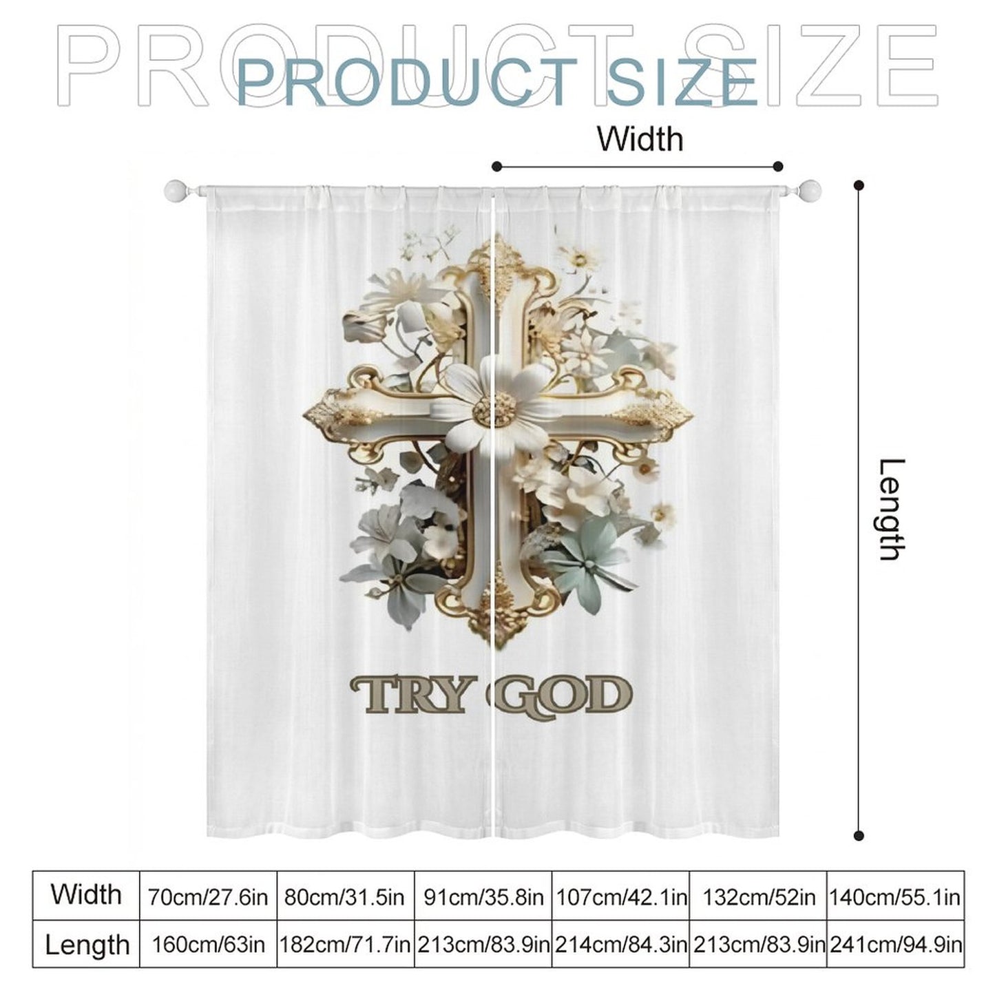 Sheer Curtain(All-Over Printing)-TRY GOD