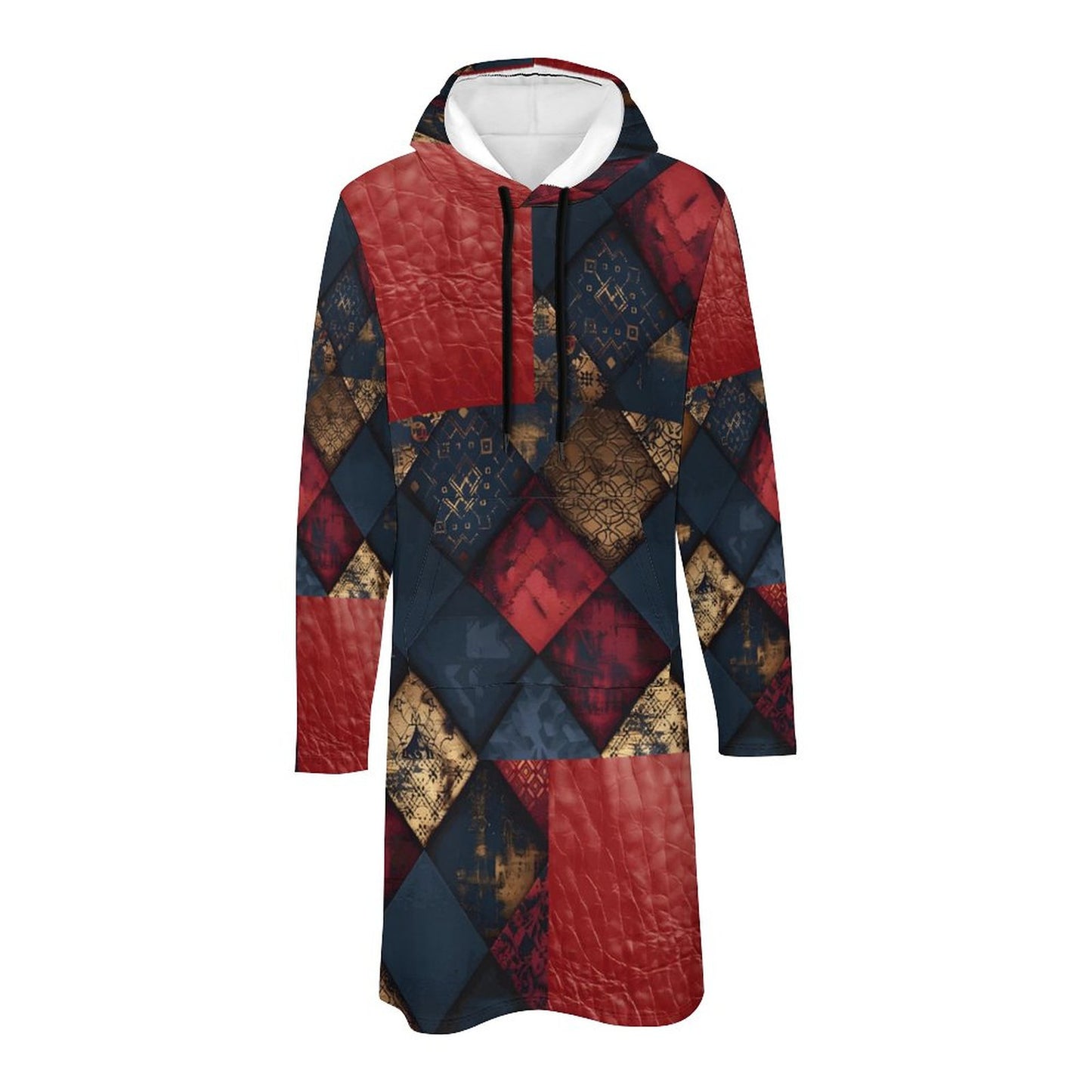 TRIANGLES & LEATHER Long Sleeve Hoodie Dress-SMALL-5XL