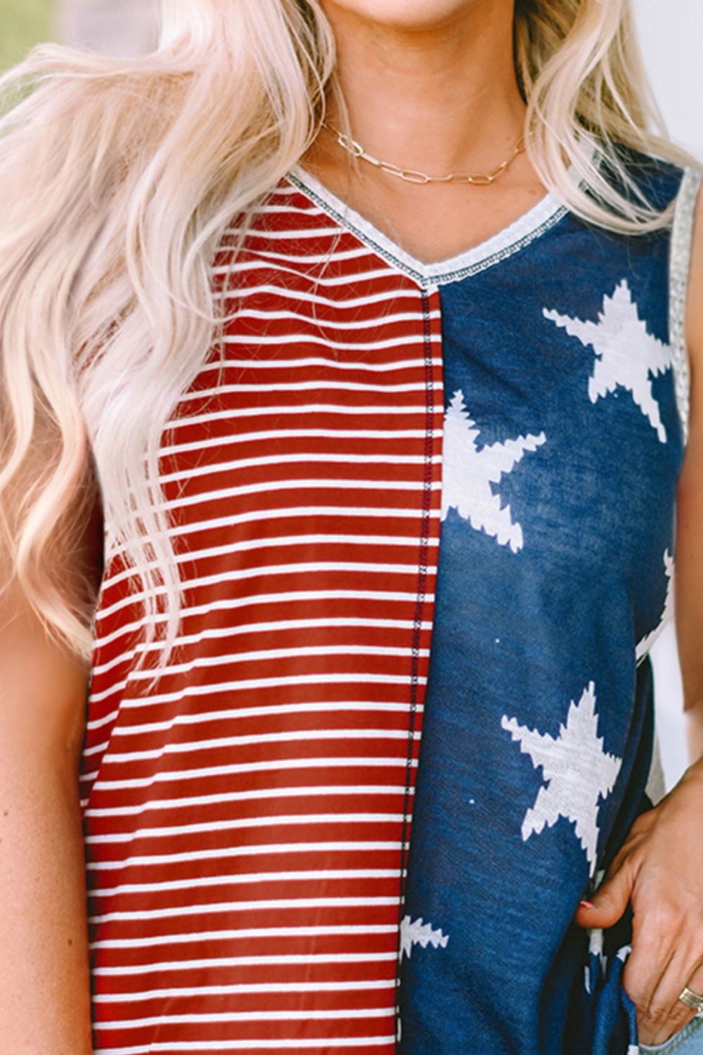Star and Stripe V-Neck Tank-SMALL-XL