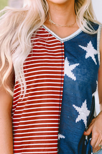 Star and Stripe V-Neck Tank-SMALL-XL
