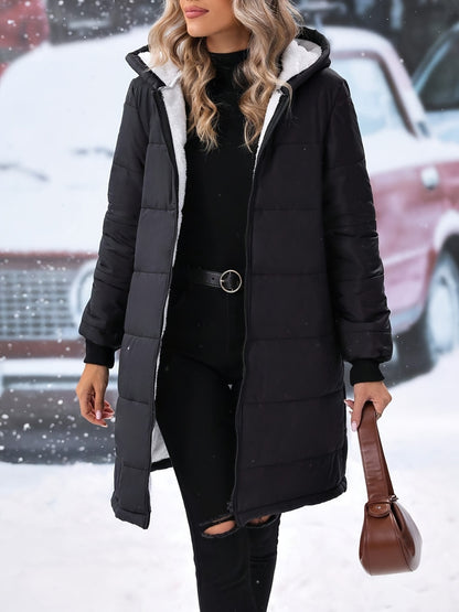 Plus Size Zip Up Hooded Winter Coat-1XL-5XL