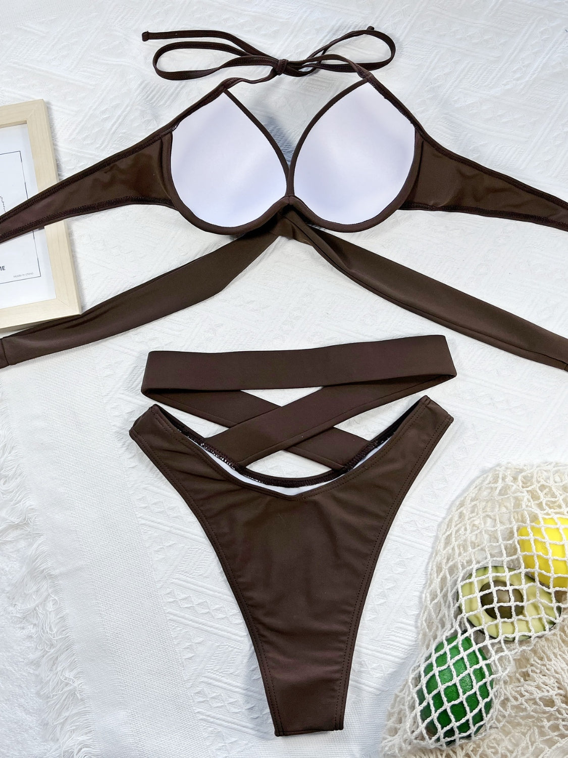 Crisscross Halter Neck Bikini Set (royal blue/black/red/green/brown)-S/M/L
