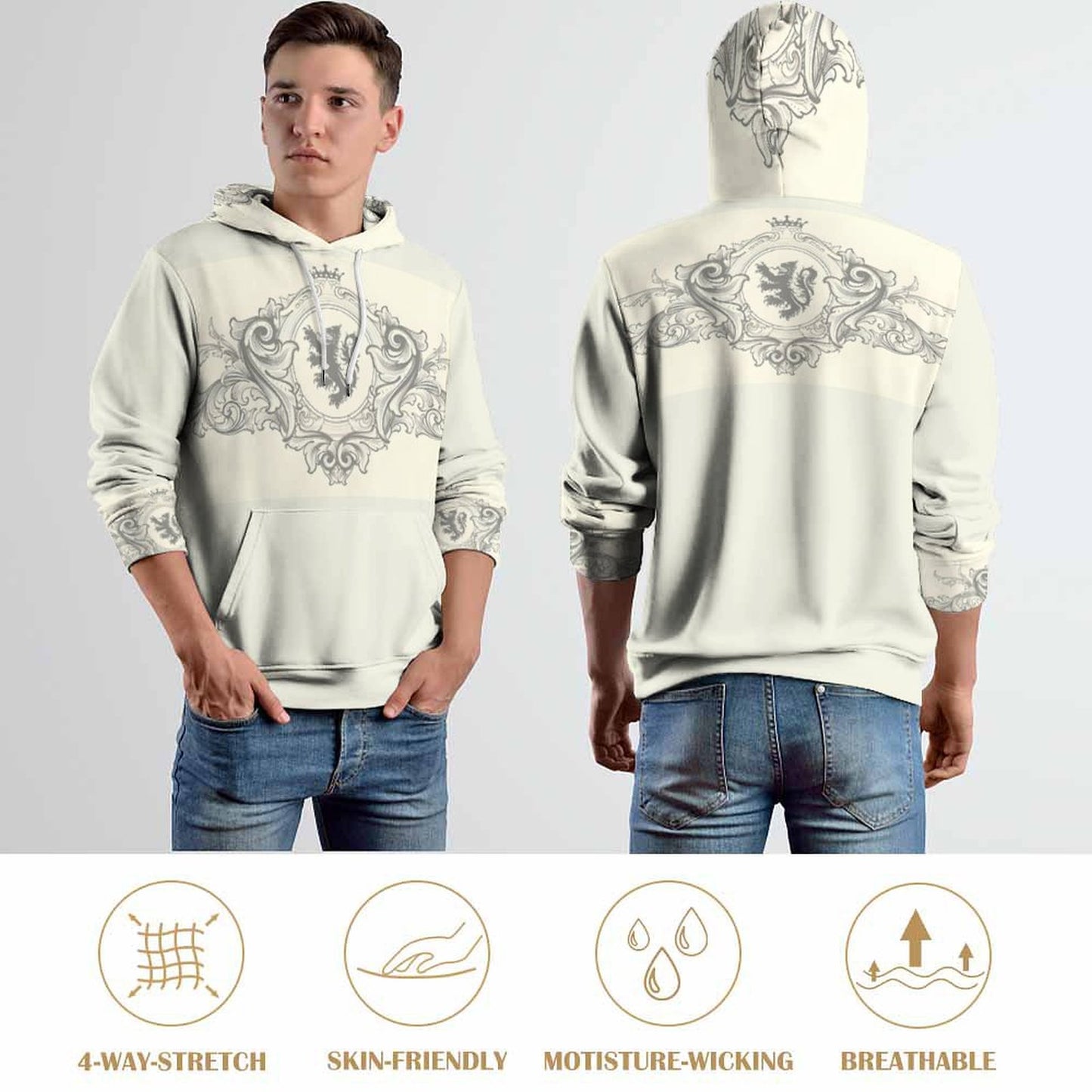 230gsm Men's Cool Hoodie with Double-layer Cap (All-Over Printing)