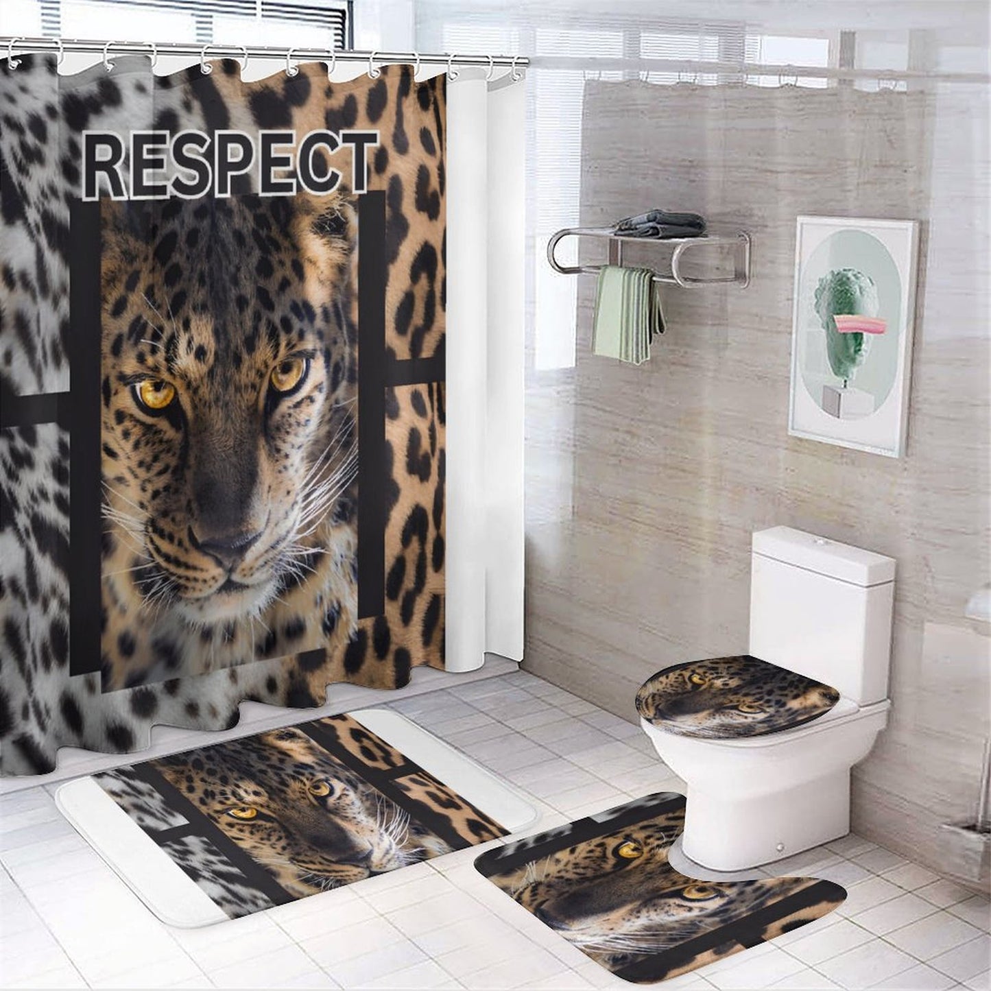 Shower Curtain Set with 3 Rugs