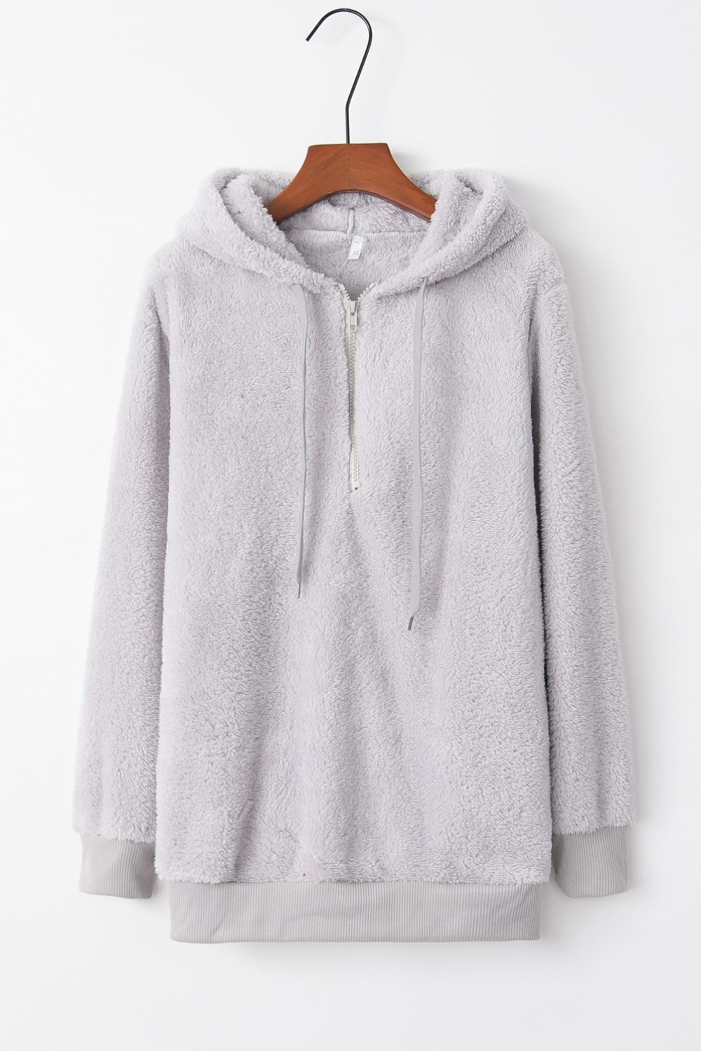 Full Size Quarter-Zip Drawstring Teddy Hoodie (many colors)-SMALL-3XL