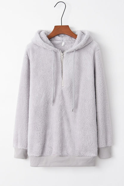 Full Size Quarter-Zip Drawstring Teddy Hoodie (many colors)-SMALL-3XL