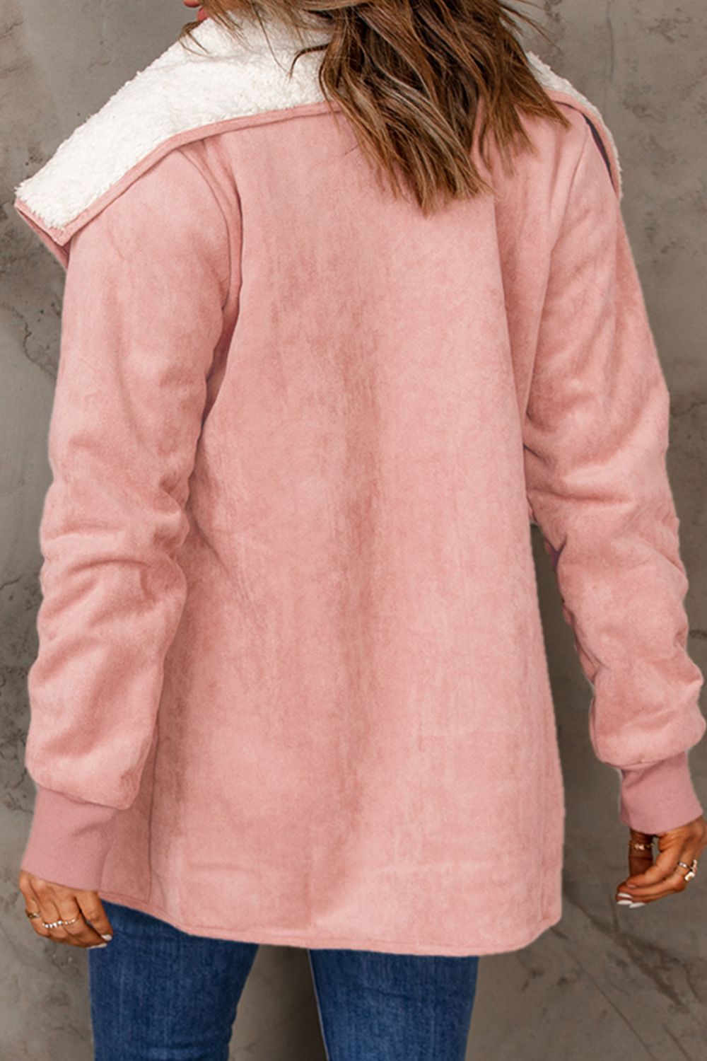 Open Front Long Sleeve Sherpa Jacket (caramel/blush pink/grey/black)-SMALL-XL