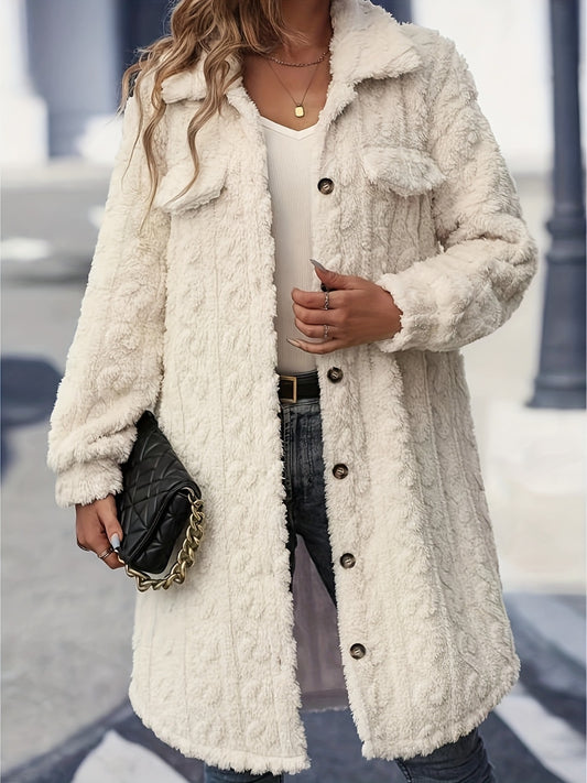 Fuzzy Button Up Long Sleeve Longline Fur Coat-SMALL-2XL