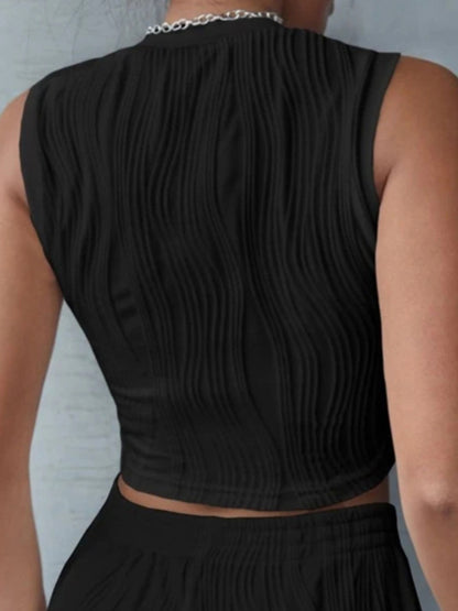 Round Neck Cropped Tank (black/hot pink)- S/M/L
