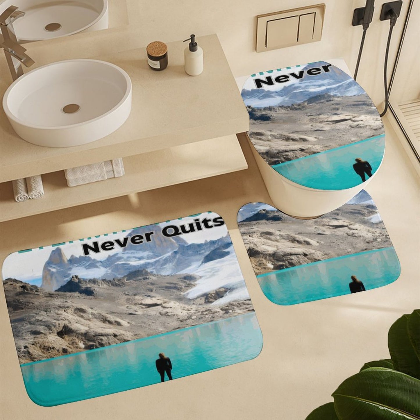 Shower Curtain Set with 3 Rugs
