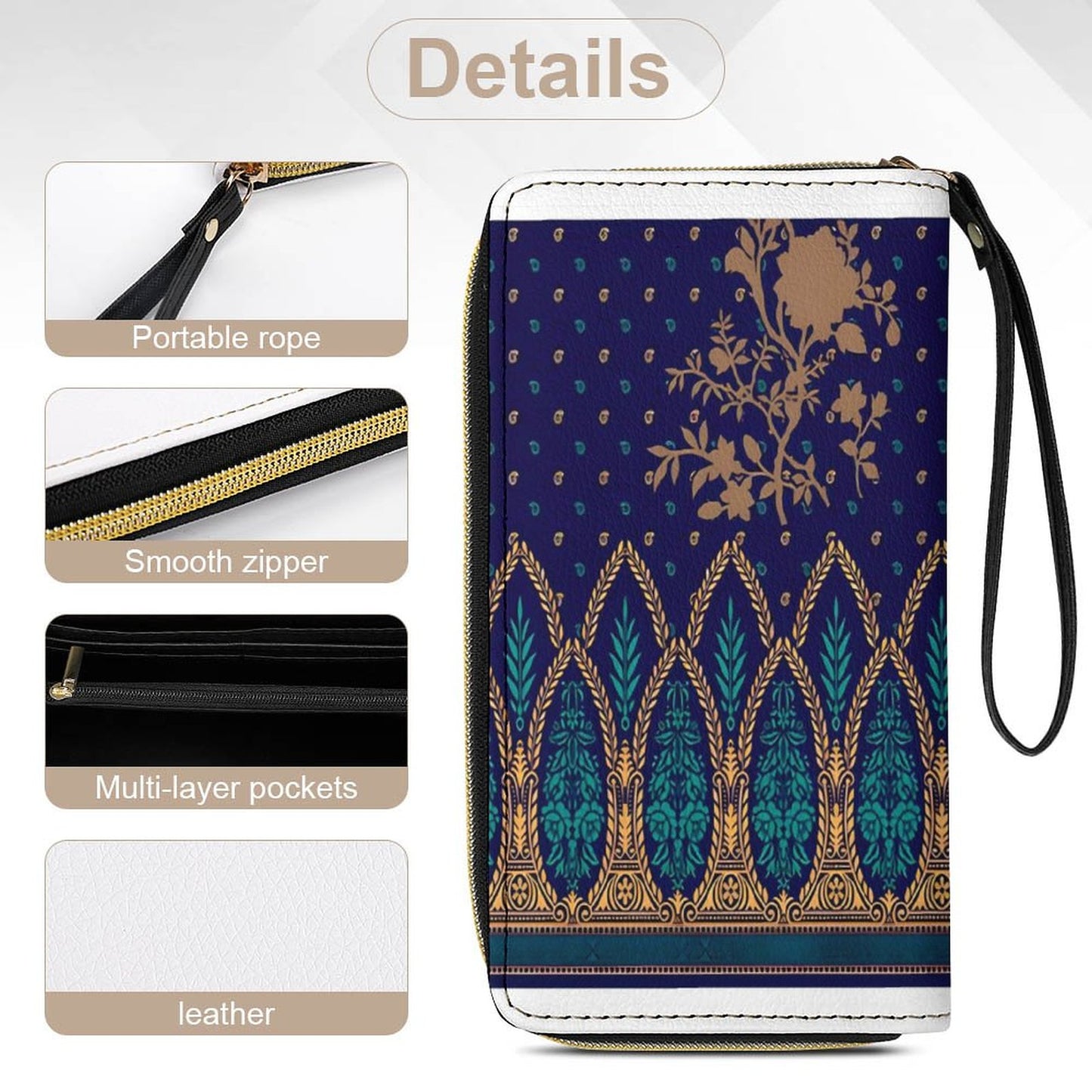 Leather Wallet with Wristlet Strap (2 Pictures on 2 Sides)