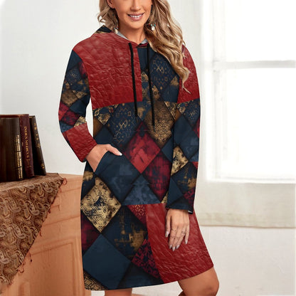 TRIANGLES & LEATHER Long Sleeve Hoodie Dress-SMALL-5XL