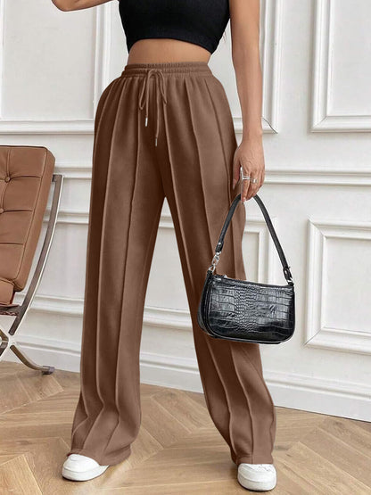 Drawstring Elastic Waist Pants with Pockets (white/black/grey/brown/dusty pink)-XS-2XL